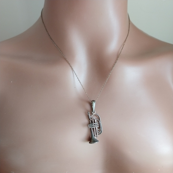 Sterling Silver Trumpet Pendant Necklace - Picture 3 of 15